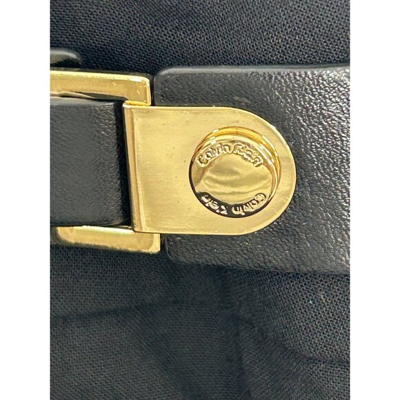 Calvin Klein Black Pencil Skirt 10 Faux Leather Tabs Back Slit Zip Career Party - Picture 8 of 12